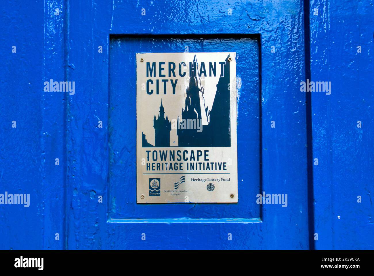 blue police box Tardis at Ingram street in the merchant city  Glasgow, Scotland, UK Stock Photo