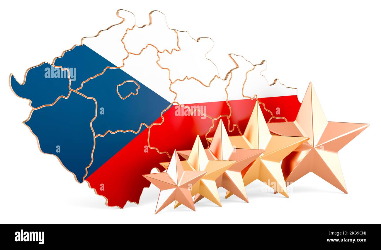 Czech map with five stars. Rating, quality, service in Czech Republic