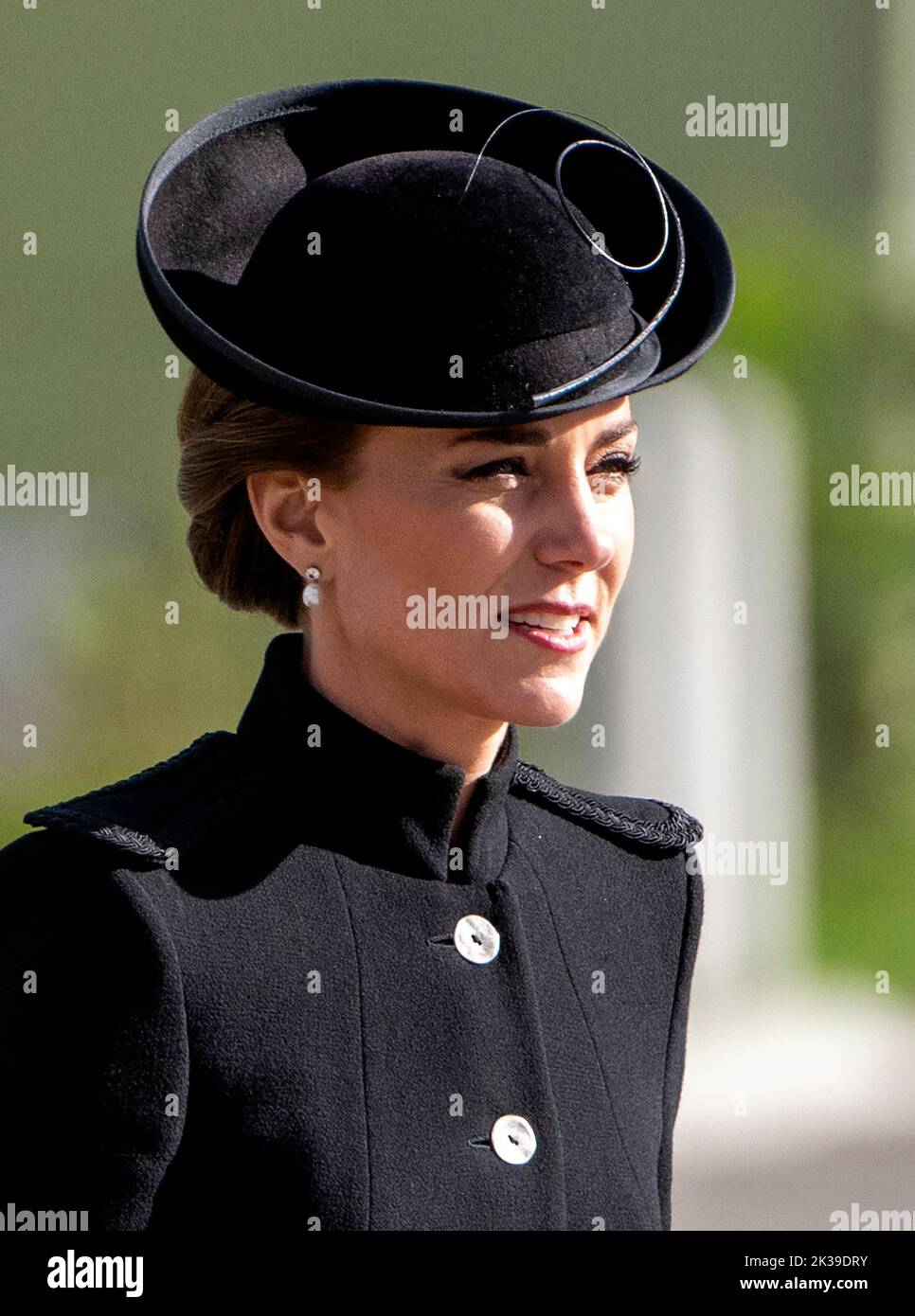 Guildford, England. UK. 16 September, 2022.  Catherine, Princess of Wales visits Army Training Centre Pirbright to meet Commonwealth troops who will t Stock Photo