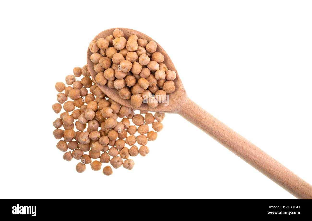 Pulses are edible seeds of leguminous plants such as peas, beans, lentils, etc. Chick peas, Cicer arietinum, on the image. Stock Photo