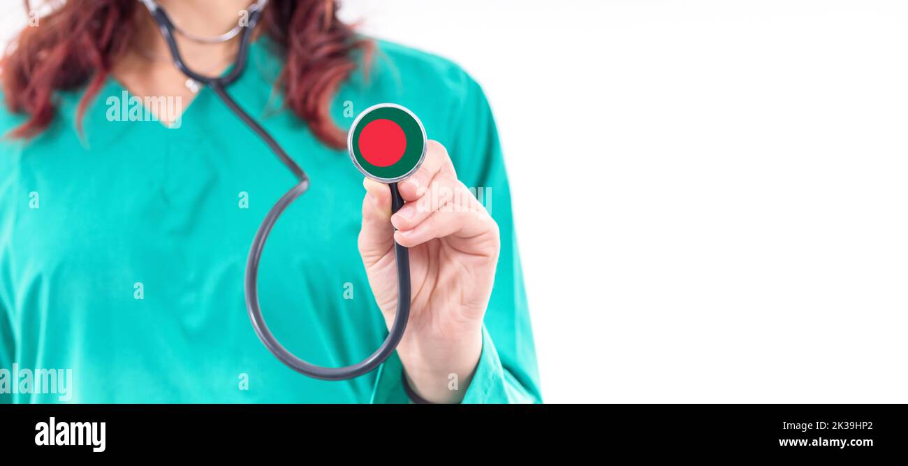 Bangladesh national healthcare system female doctor with stethoscope