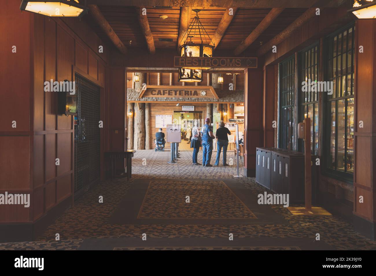 Inside the Old Faithful Lodge, Yellowstone National Park. Wyoming, USA  Stock Photo - Alamy