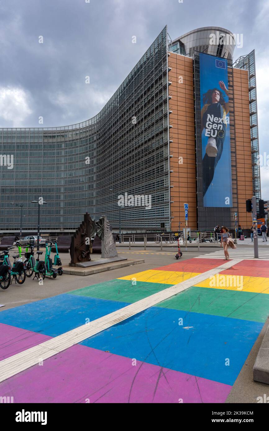 Brussels, Belgium 10 September 2022 European Commission Headquarters and Rainbow crossing