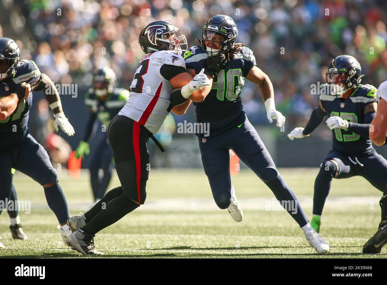 Seattle Seahawks defensive end Darryl Johnson (40) defends against the San  Francisco 49ers during an NFL football game, Sunday, Sept. 18, 2022 in  Santa Clara, Calif. (AP Photo/Lachlan Cunningham Stock Photo - Alamy