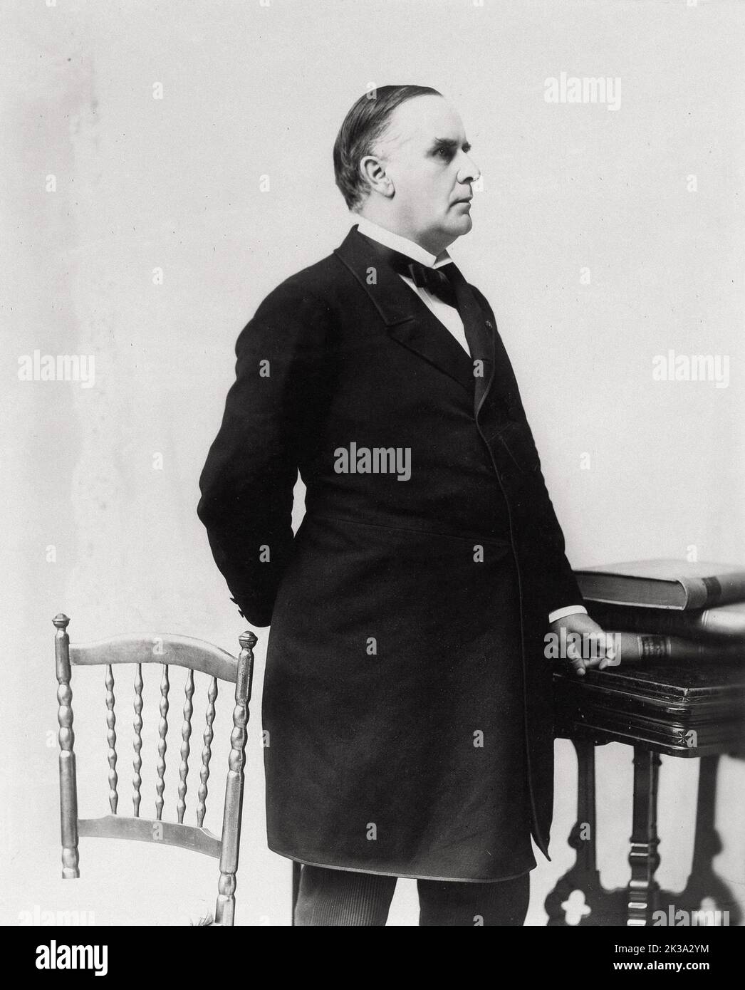 An 1894 portrait of US President William McKinley, when KcKinley was 51 yrs old. McKinley was the 25th president of the USA, and the third of four to be assassinated. He was shot by Leon Czolgosz on 6th September 1901. Like James Garfield, McKinley briefly recovered from the wounds, to die of sepsis some time later. In this engraving he is seen as a presidential candidate. Stock Photo