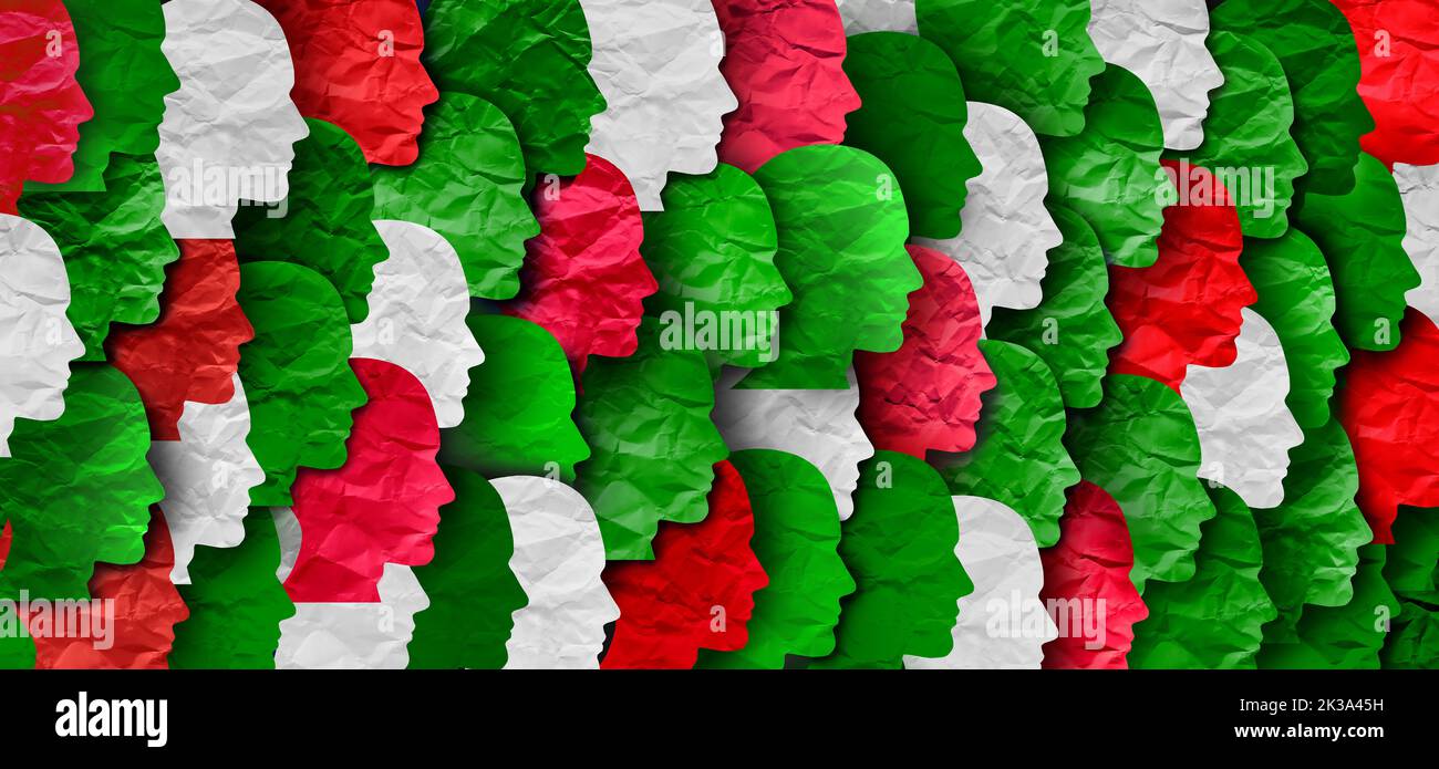 Green White And Red National Citizen concept representing Italian Iranian Hungarian Lebanese and Bulgarian colors as people of Italy Iran Hungary Stock Photo
