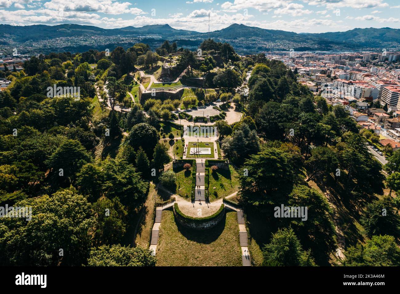 Aerial drone view of Monte do Castro park in Vigo, Spain Stock Photo