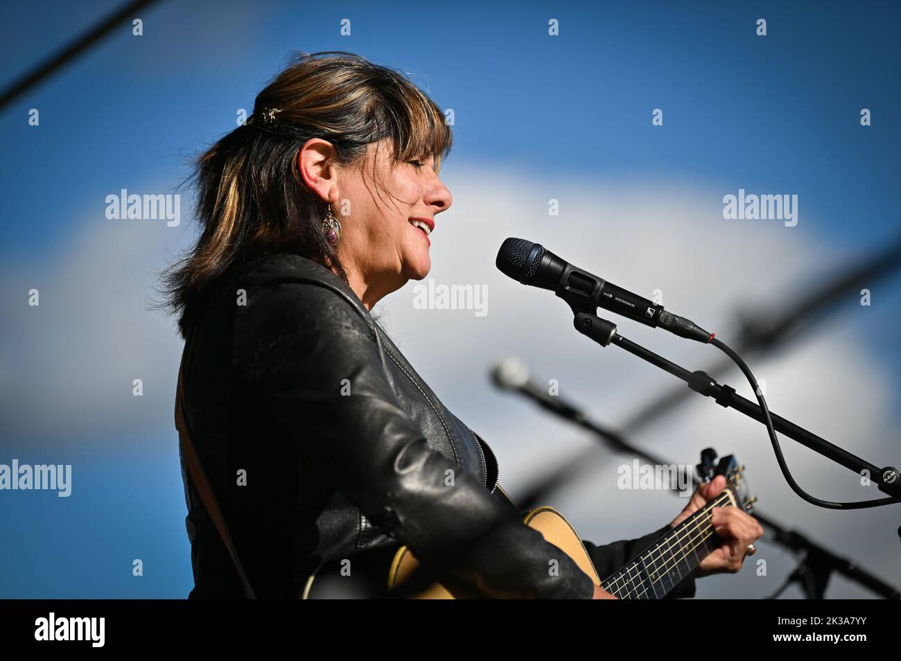 Mexican-American singer and songwriter Tish Hinojosa performs at Highland Center for the Arts, Greensboro, VT, USA, Sept. 24, 2022. Stock Photo