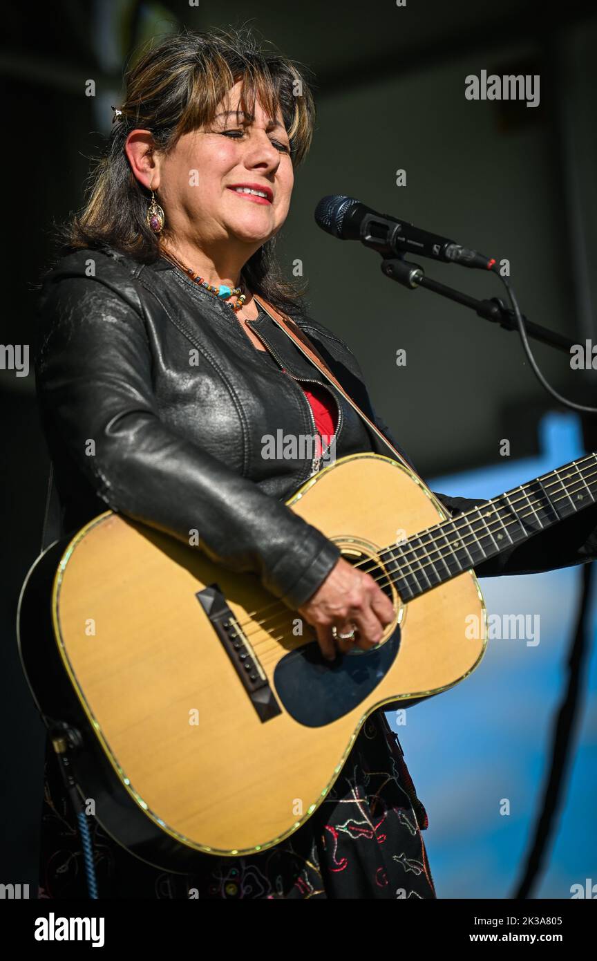 Mexican-American singer and songwriter Tish Hinojosa performs at Highland Center for the Arts, Greensboro, VT, USA, Sept. 24, 2022. Stock Photo