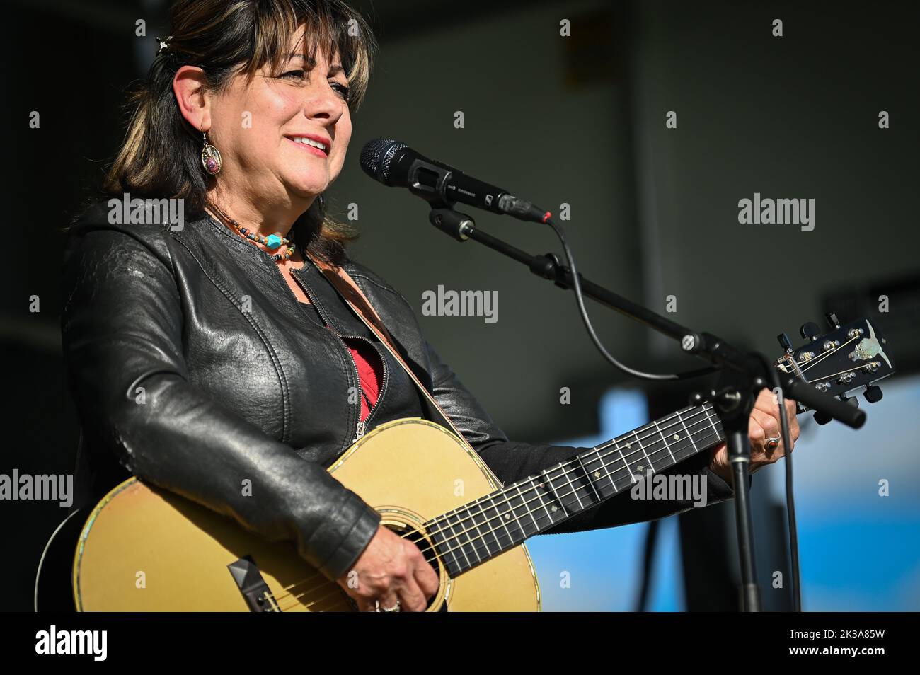 Mexican-American singer and songwriter Tish Hinojosa performs at Highland Center for the Arts, Greensboro, VT, USA, Sept. 24, 2022. Stock Photo