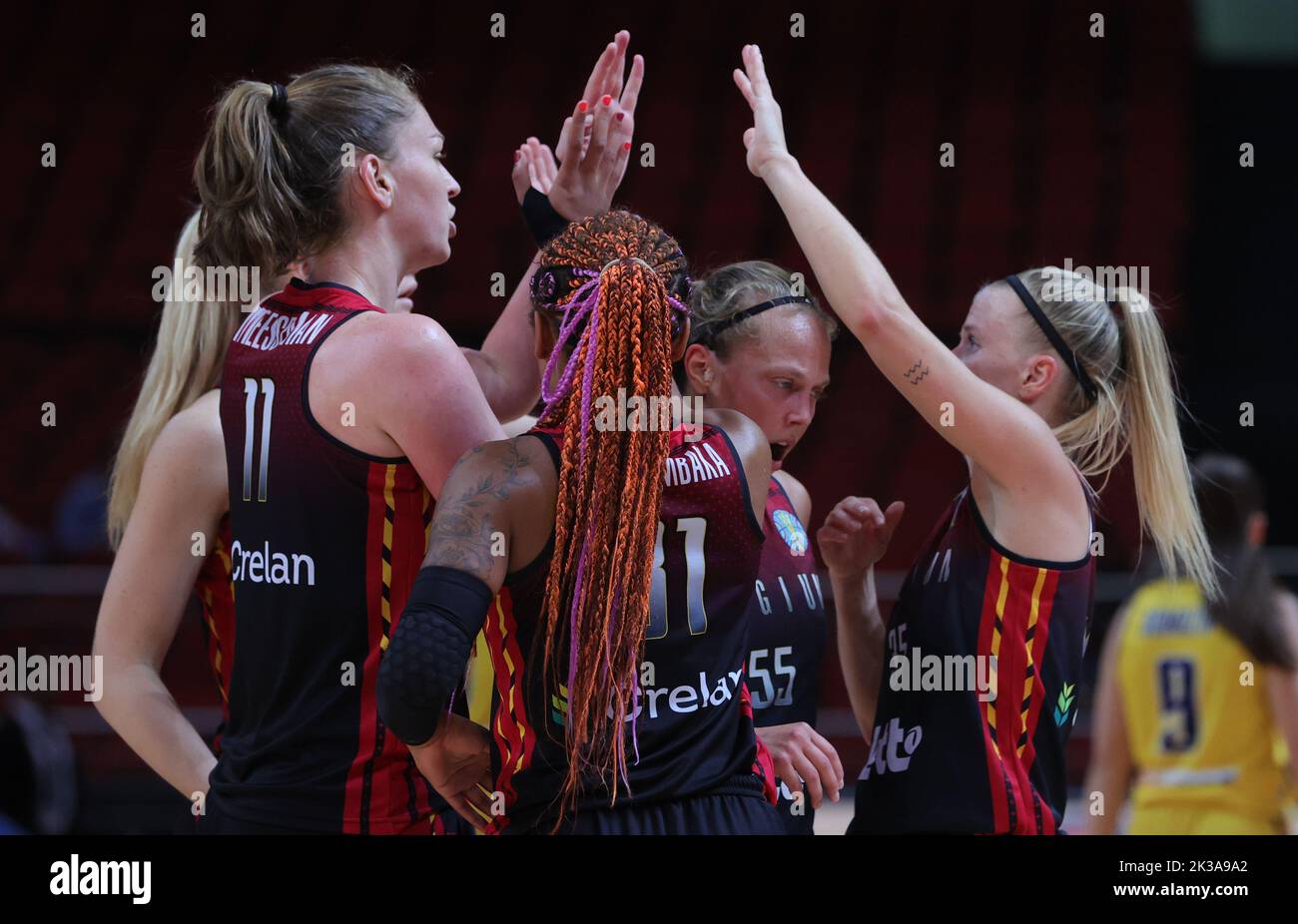 Belgium's Julie Allemand and Belgian Cats' players celebrate after scoring during a basketball game between Belgium's national team the Belgian Cats and Bosnia and Herzegovina, Monday 26 September 2022 in Sydney, Australia, match 4/5 in Group A at the FIBA Women's Basketball World Cup. The 19th edition of the FIBA Women's Basketball World Cup 2022 takes place from 22 September to 01 October in Sydney, Australia. BELGA PHOTO VIRGINIE LEFOUR Stock Photo