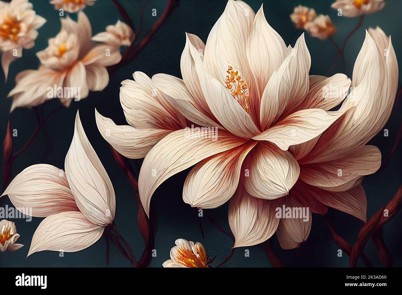Illustration of a digital painting with a beautiful floral ornament