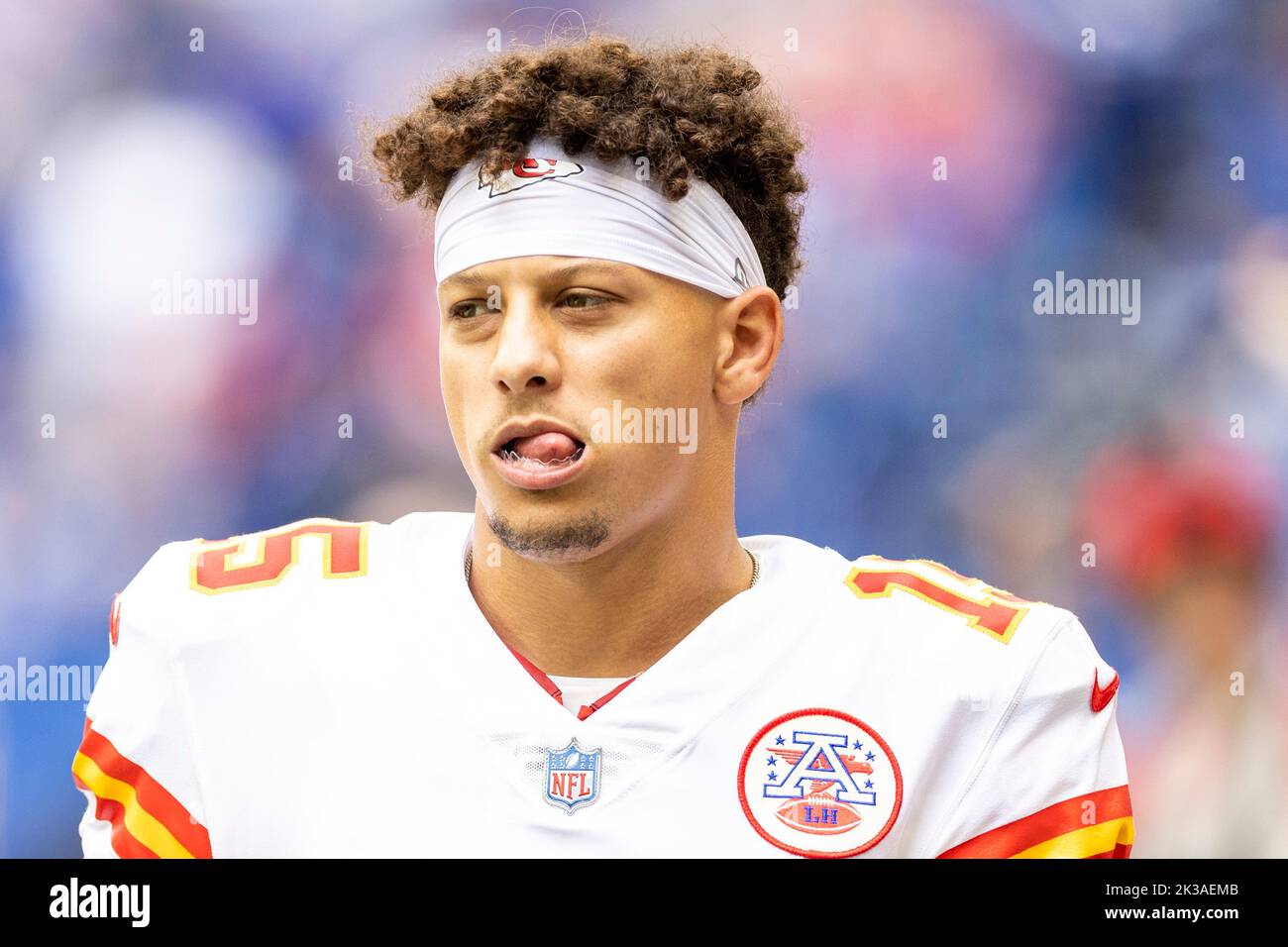 Indianapolis, Indiana, USA. 25th Sep, 2022. Kansas City Chiefs quarterback Patrick Mahomes (15) during NFL football game action between the Kansas City Chiefs and the Indianapolis Colts at Lucas Oil Stadium in Indianapolis, Indiana. Indianapolis defeated Kansas City 20-17. John Mersits/CSM/Alamy Live News Stock Photo