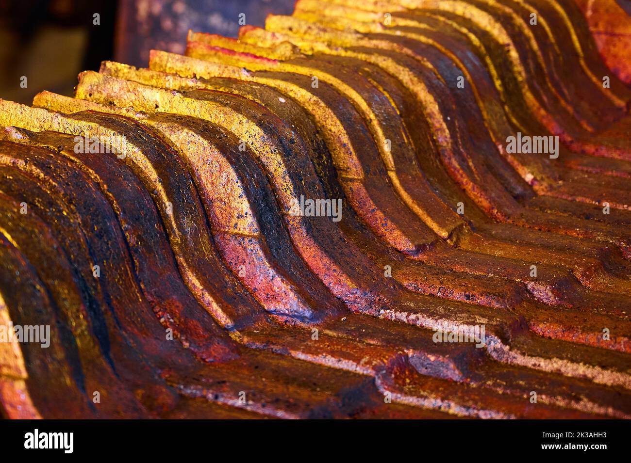 Texture of copper anode ingots in old metal melting Stock
