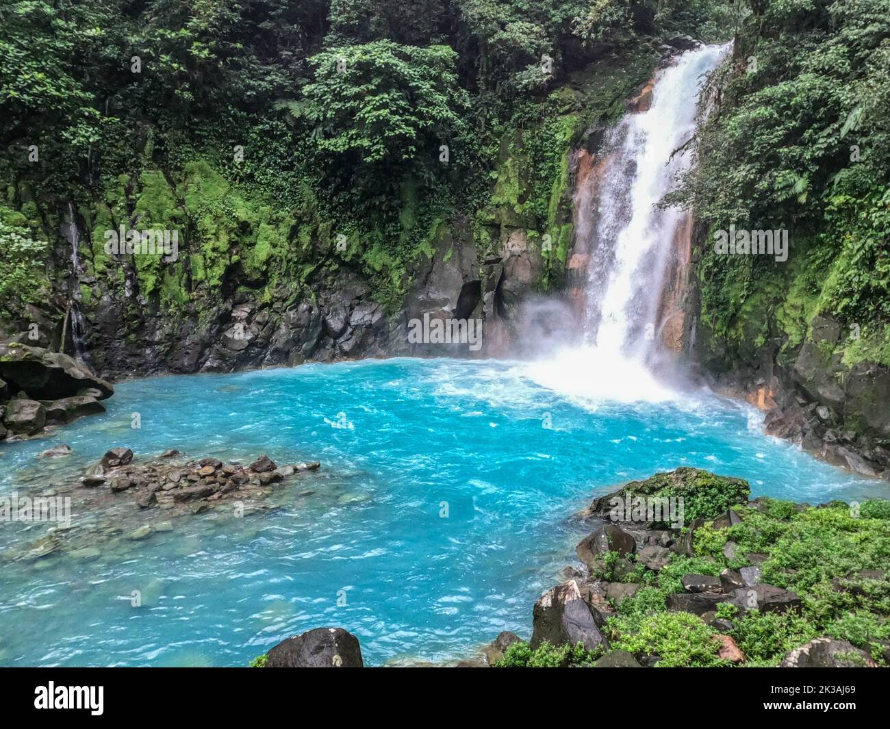 Turquoise Rio Celeste waterfall, Tenorio Volcano National Park, Guanacaste, Costa Rica Stock Photo