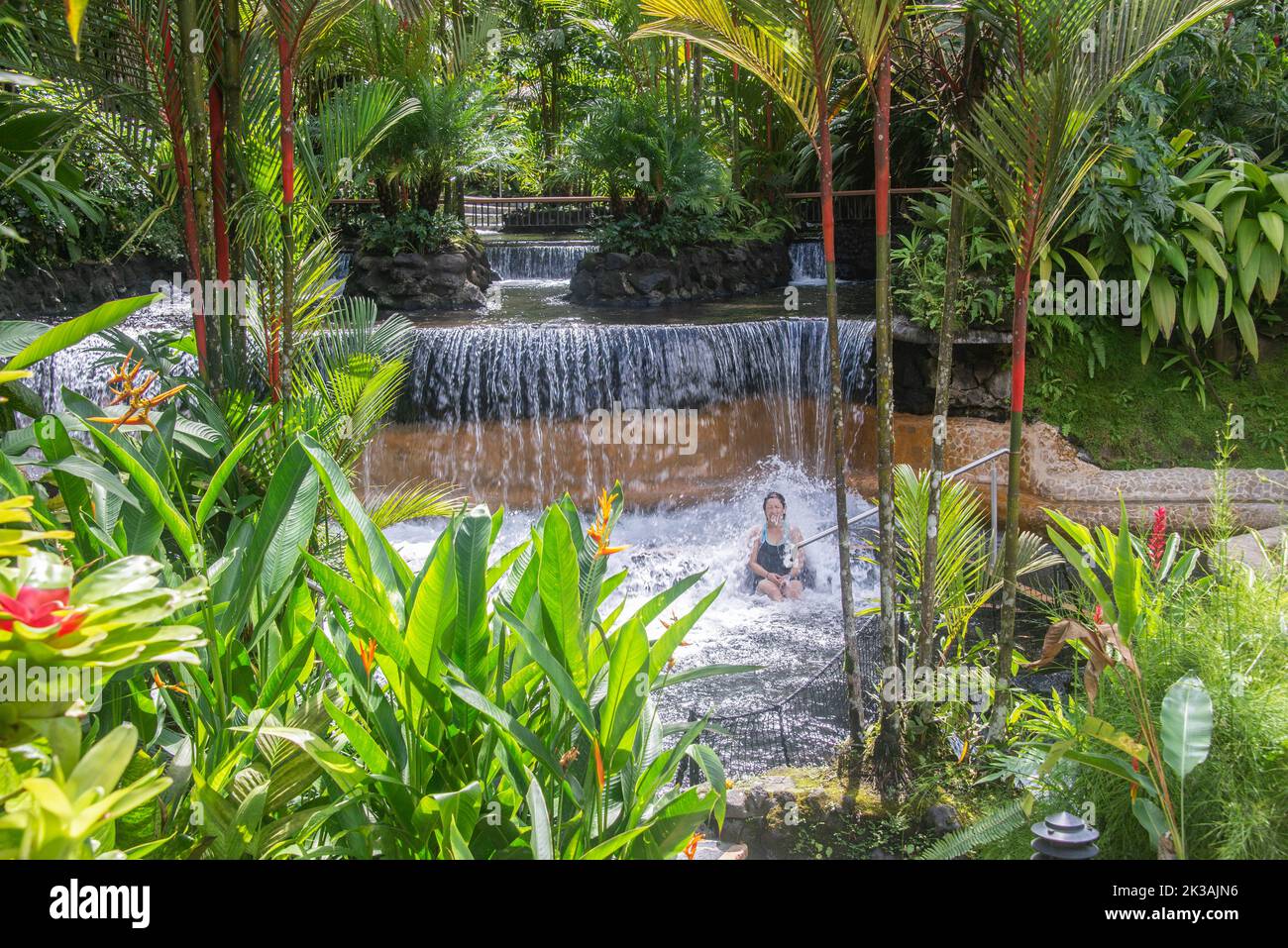 Enjoying a hot river at Tabacon Hot Springs, La Fortuna, Costa Rica Stock Photo