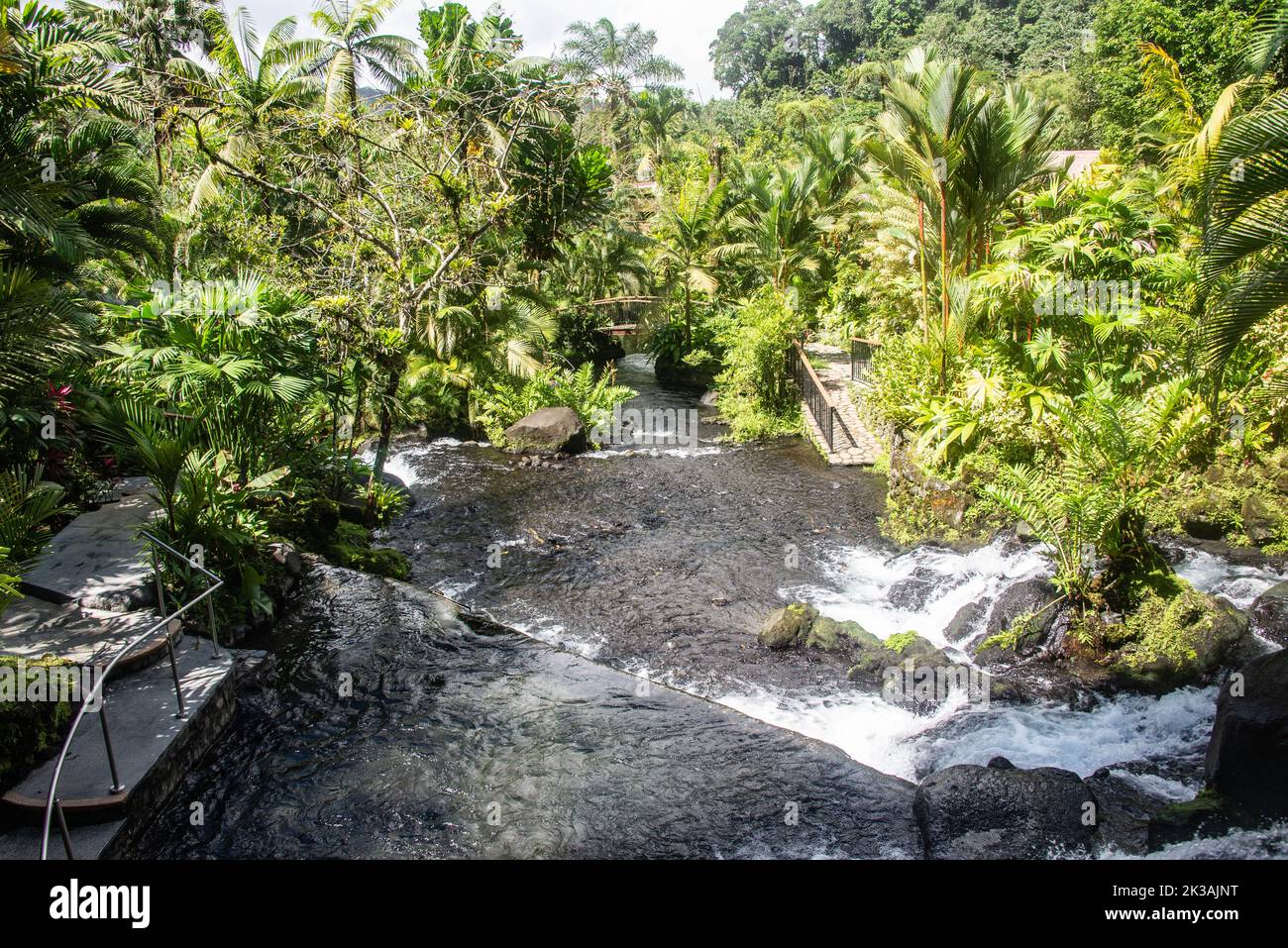 Enjoying a hot river at Tabacon Hot Springs, La Fortuna, Costa Rica Stock Photo
