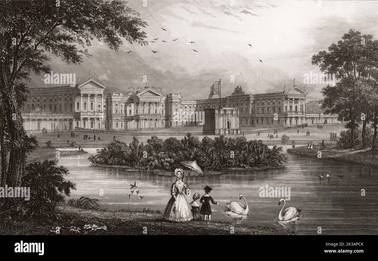 St James's Park, Buckingham Palace, London, England, after Nathaniel Whittock, 1821 Stock Photo
