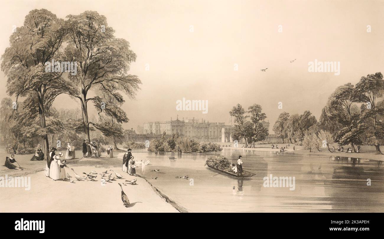 St James's Park, Buckingham Palace, London, England, after Thomas Shotter Boys, 1842 Stock Photo