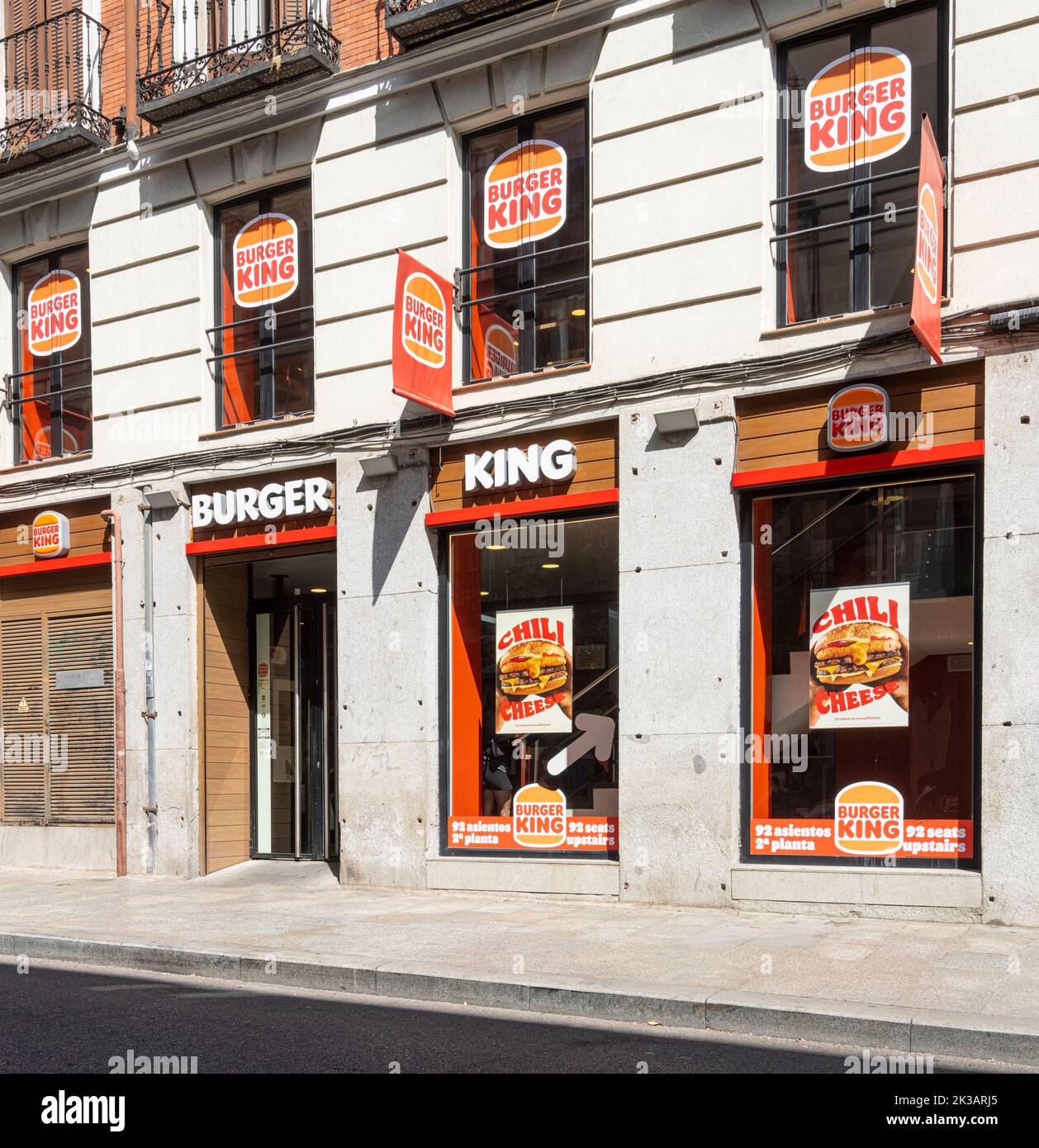 Madrid, Spain, September 2022. exterior view of the windows of the Burger King brand fast food store in the city center Stock Photo