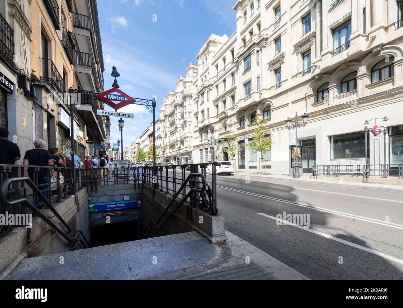 Madrid, Spain, September 2022. A view of the entr ance of Anton Martin Metro station in the city center Stock Photo