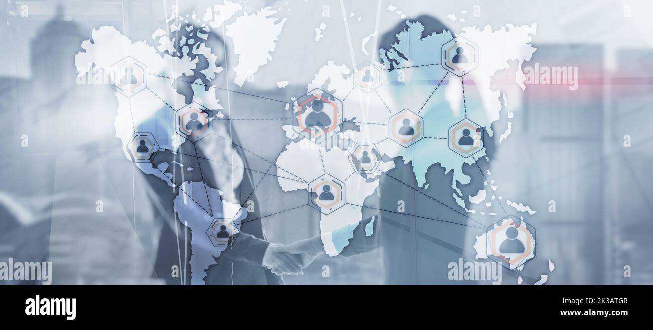 Global Outsourcing Resources Business Internet Technology Concept On city people background. Stock Photo