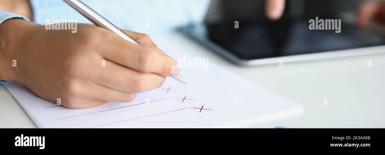 Businessmen make up a strategy, write down a list of options Stock Photo
