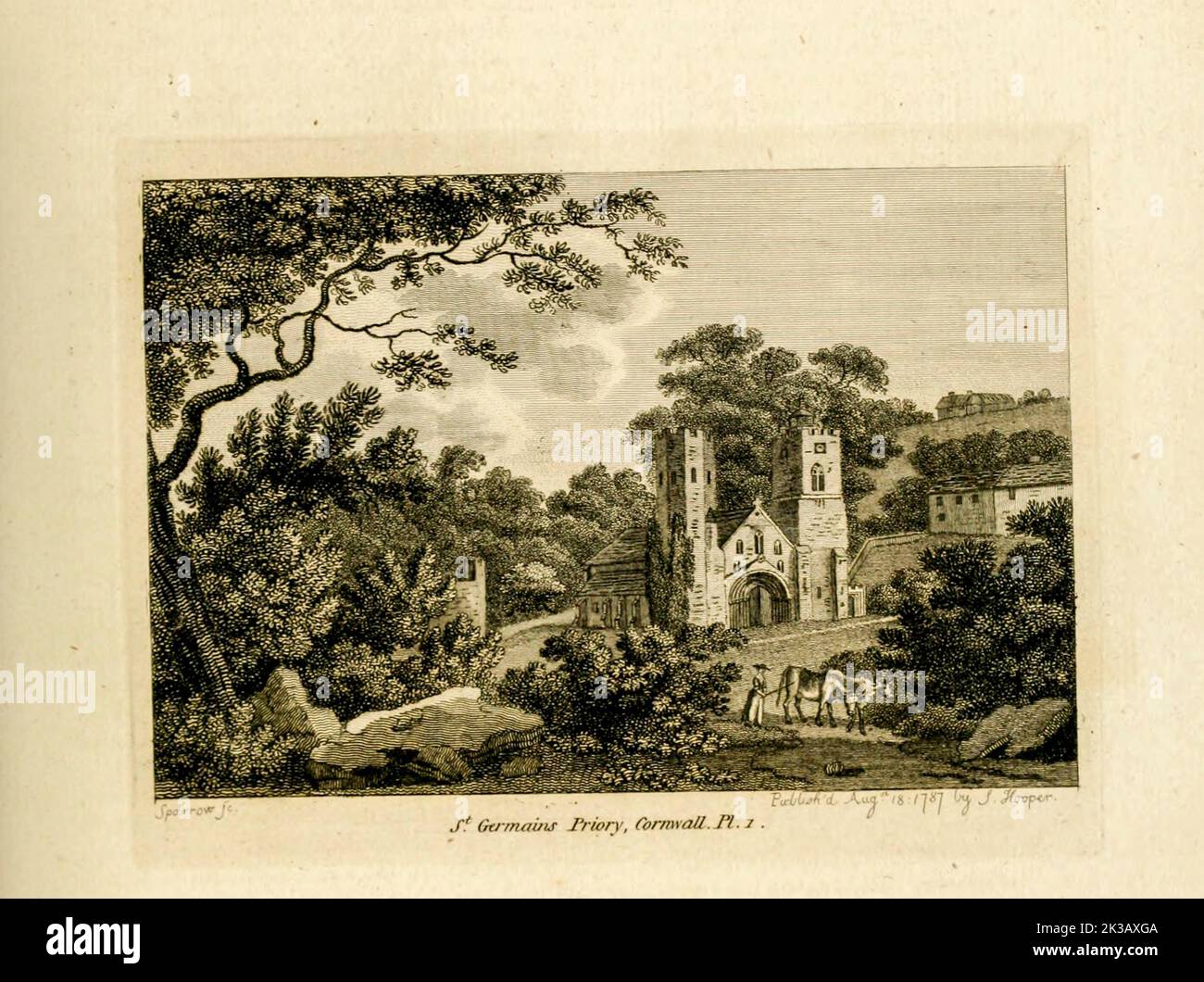 ST. GERMAIN'S Priory, Cornwall St German's Priory is a large Norman church in the village of St Germans in south-east Cornwall, England, UK.  from the book ' Supplement to the antiquities of England and Wales ' by Francis Grose, Publication date 1777 Stock Photo