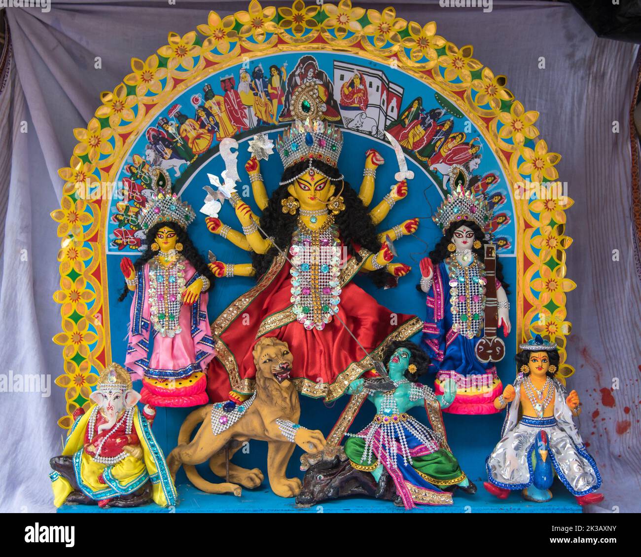 Close up of colorful face of Goddess Durga Stock Photo