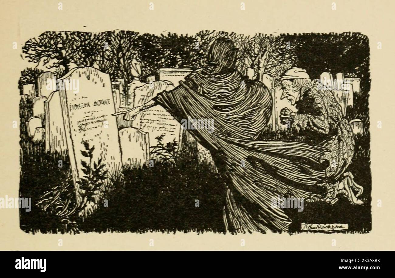 Heading to Stave Four Illustrated by Arthur Rackham from the book ' A Christmas carol ' by Charles Dickens, Publication date 1915 Publisher London : William Heinemann ; Philadelphia : J.B. Lippincott Co. Stock Photo