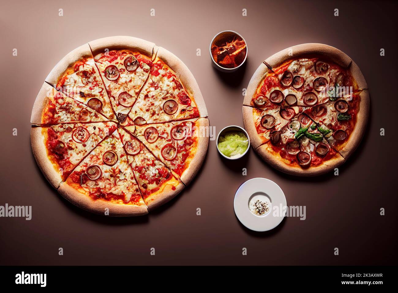 Fresh Neapolitan Italian Pizza Margherita with buffalo mozzarella and basil, food photography and illustration Stock Photo