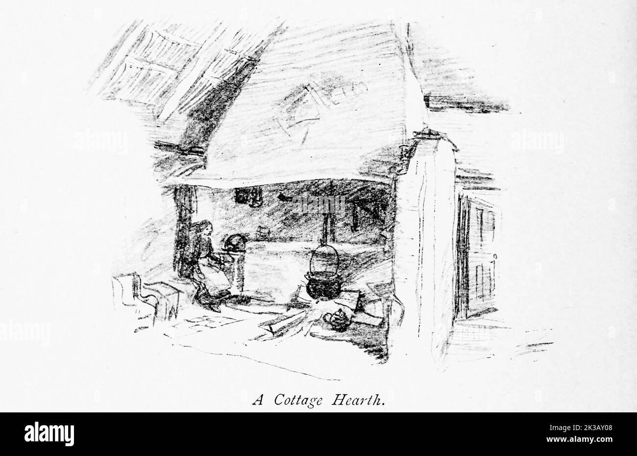 A Cottage Hearth illustrated by Hugh Thomson from the book ' The famous cities of Ireland ' by Gwynn, Stephen Lucius, Publisher: Publisher: Dublin, Maunsel & Co., ; New York, The Macmillan Co 1915 Stock Photo