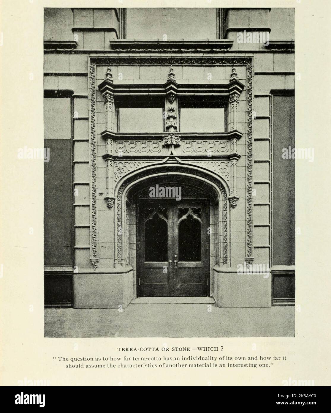 Terra-Cotta or stone Which? from the Article THE USE OF TERRA-COTTA IN MODERN BUILDINGS. By George M. R. Twose.  from The Engineering Magazine DEVOTED TO INDUSTRIAL PROGRESS Volume VIII April to September, 1895 NEW YORK The Engineering Magazine Co Stock Photo