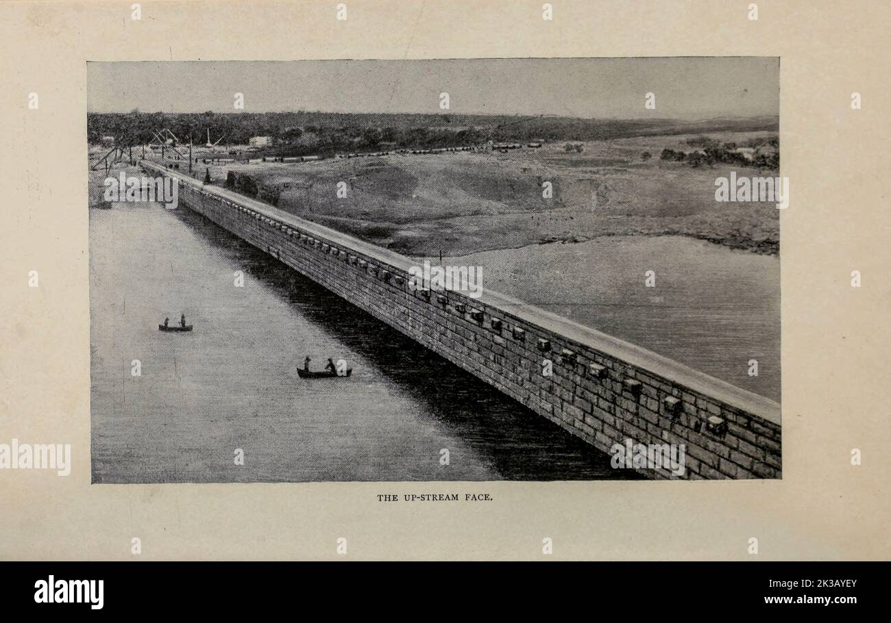 The Up-stream face from the Article THE GREAT DAM AT AUSTIN, TEXAS. By Frank E. Snyder, C. E. from The Engineering Magazine DEVOTED TO INDUSTRIAL PROGRESS Volume VIII April to September, 1895 NEW YORK The Engineering Magazine Co Stock Photo