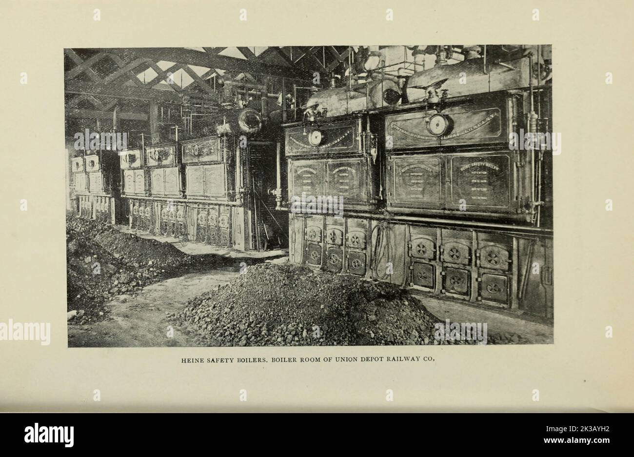 Heine Safety Boilers Boiler Room of Union Depot Railway Co. from the Article THE STREET RAILWAYS OF ST. LOUIS, Missouri By William H. Bryan, M. E. from The Engineering Magazine DEVOTED TO INDUSTRIAL PROGRESS Volume VIII April to September, 1895 NEW YORK The Engineering Magazine Co Stock Photo