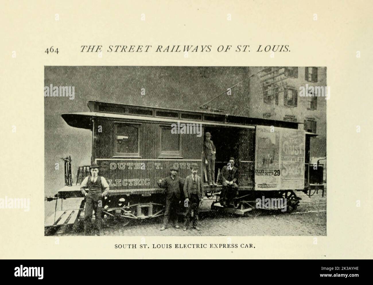 SOUTH ST. LOUIS ELECTRIC EXPRESS CAR from the Article THE STREET RAILWAYS OF ST. LOUIS, Missouri By William H. Bryan, M. E. from The Engineering Magazine DEVOTED TO INDUSTRIAL PROGRESS Volume VIII April to September, 1895 NEW YORK The Engineering Magazine Co Stock Photo