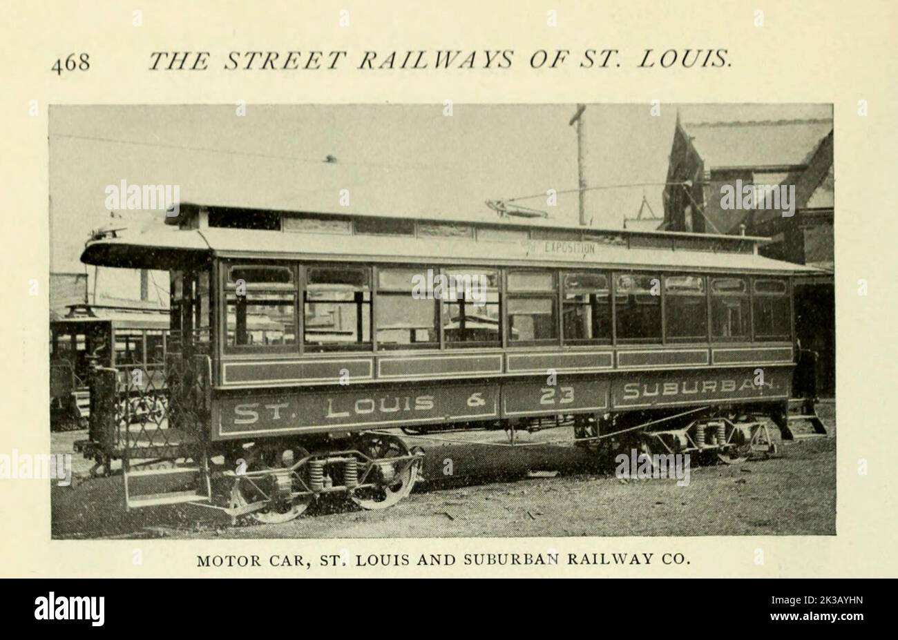 MOTOR CAR, ST. LOUIS AND SUBURBAN RAILWAY CO from the Article THE STREET RAILWAYS OF ST. LOUIS, Missouri By William H. Bryan, M. E. from The Engineering Magazine DEVOTED TO INDUSTRIAL PROGRESS Volume VIII April to September, 1895 NEW YORK The Engineering Magazine Co Stock Photo