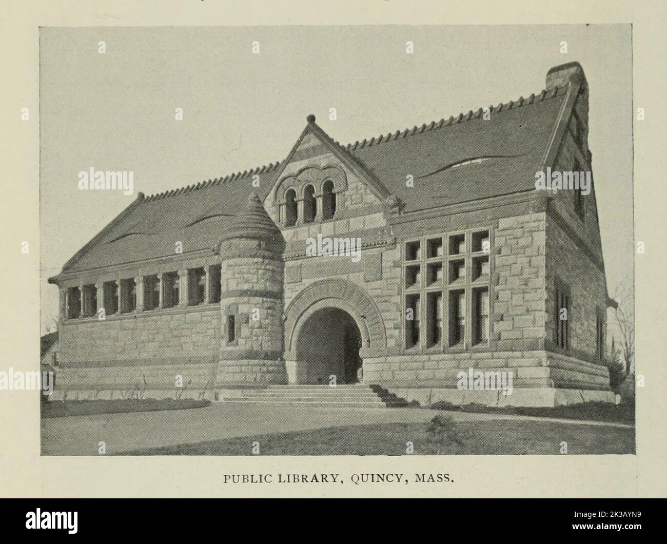 Public Library, Quincy, Mass from the Article THE ARCHITECTURE OF MUNICIPAL BUILDINGS. By E. C. Gardner from The Engineering Magazine DEVOTED TO INDUSTRIAL PROGRESS Volume VIII April to September, 1895 NEW YORK The Engineering Magazine Co Stock Photo