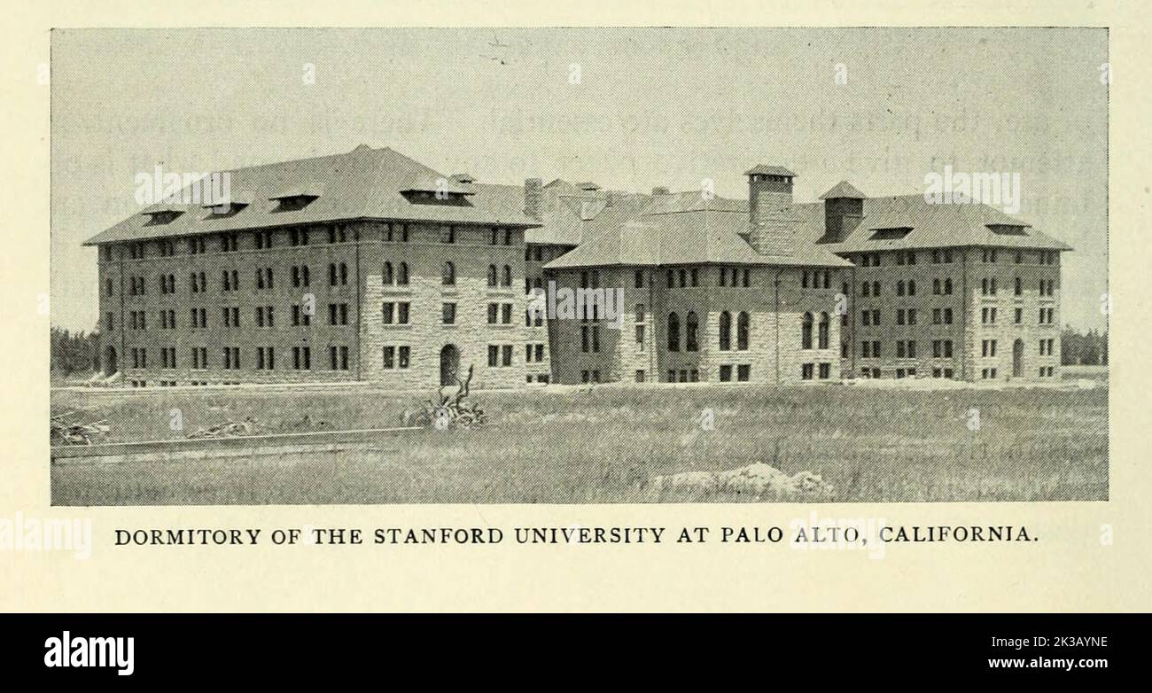 Dormitory of the Stanford University at Palo Alto, California from the Article THE ARCHITECTURE OF MUNICIPAL BUILDINGS. By E. C. Gardner from The Engineering Magazine DEVOTED TO INDUSTRIAL PROGRESS Volume VIII April to September, 1895 NEW YORK The Engineering Magazine Co Stock Photo