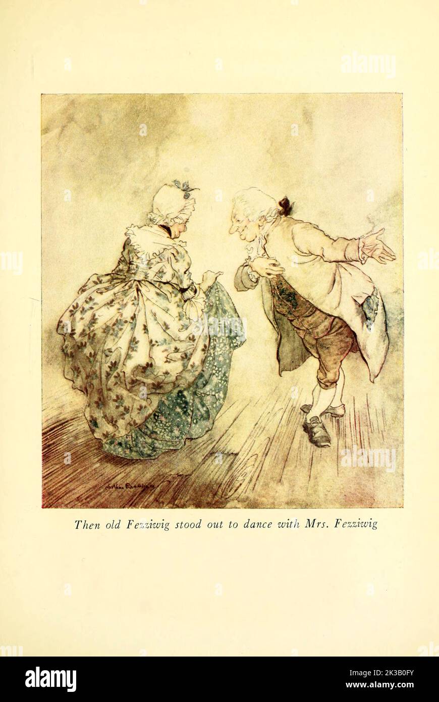 Then old Fezziwig stood out to dance with Mrs. Fezziwig Illustrated by Arthur Rackham from the book ' A Christmas carol ' by Charles Dickens, Publication date 1915 Publisher London : William Heinemann ; Philadelphia : J.B. Lippincott Co. Stock Photo