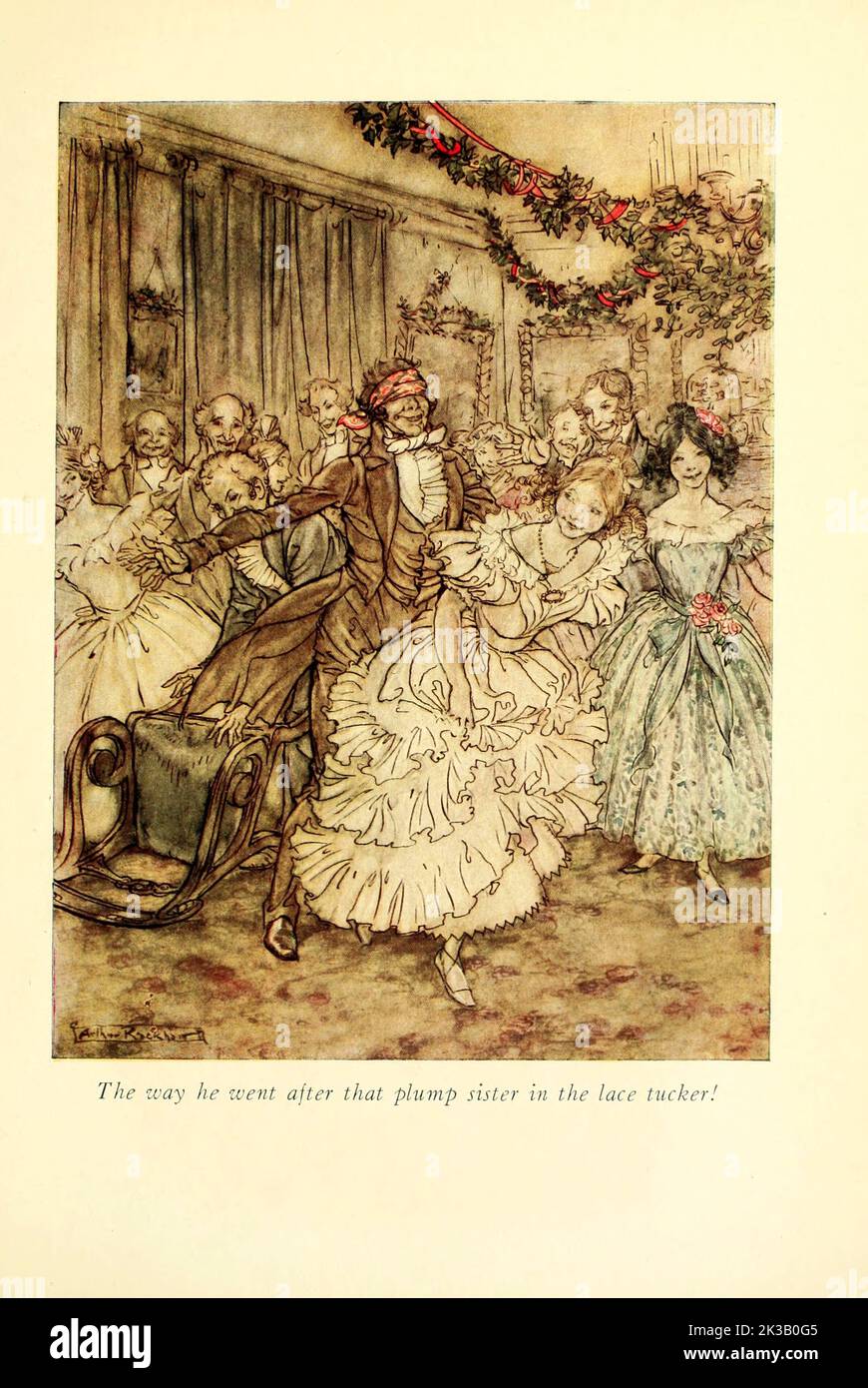 The way he went after that plump sister in the lace tucker Illustrated by Arthur Rackham from the book ' A Christmas carol ' by Charles Dickens, Publication date 1915 Publisher London : William Heinemann ; Philadelphia : J.B. Lippincott Co. Stock Photo