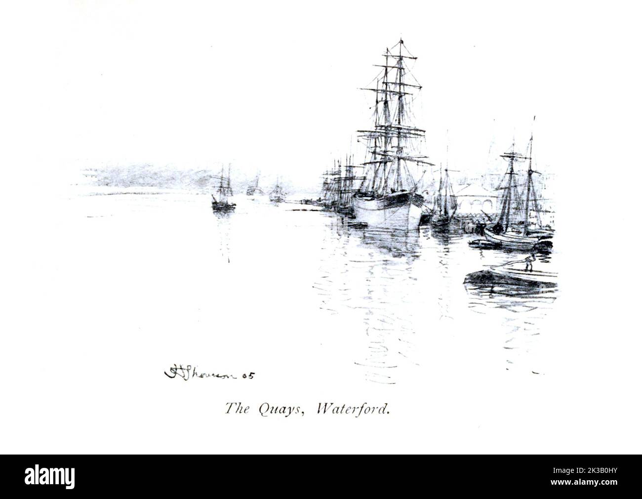 THE QUAYS, WATERFORD illustrated by Hugh Thomson from the book ' The famous cities of Ireland ' by Gwynn, Stephen Lucius, Publisher: Publisher: Dublin, Maunsel & Co., ; New York, The Macmillan Co 1915 Stock Photo