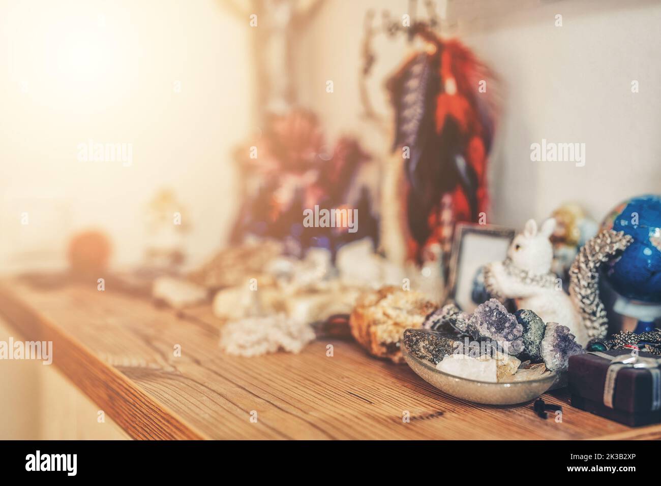 female altar with healing stones Stock Photo Alamy