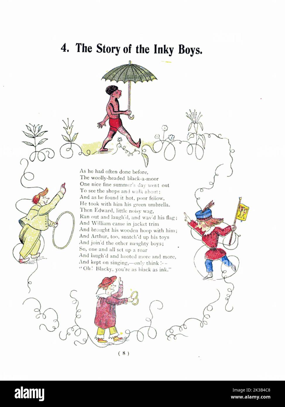 The Story of the Inky Boys from ' The Struwwelpeter painting book ' Pretty Stories and Funny Pictures for Little Children by Heinrich Hoffmann Published in London in 1900 Stock Photo