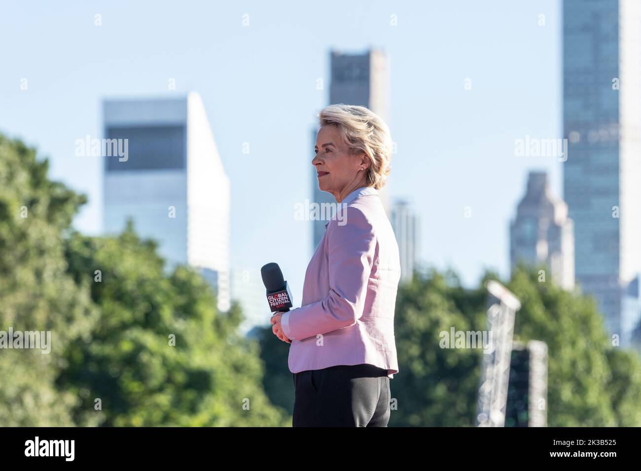 New York, NY - September 24, 2022: The President is the head of the European Commission Ursula von der Leyen speaks at Global Citizen Festival NYC in Central Park Stock Photo
