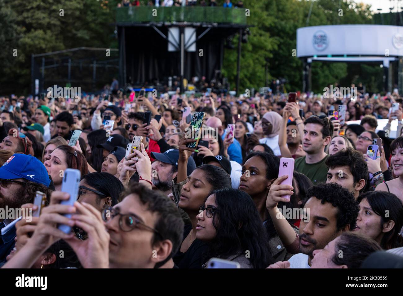 New York, NY - September 24, 2022: Audience reacts at Global Citizen Festival NYC in Central Park Stock Photo