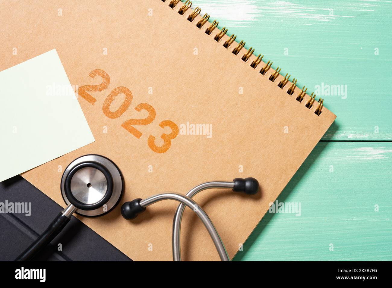 2023 calendar with a stethoscope and blank memo Stock Photo