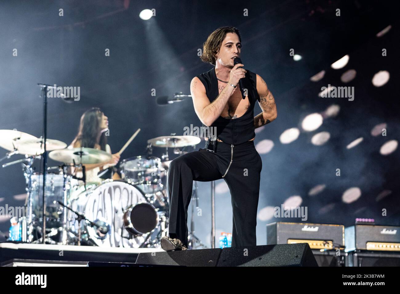 New York, NY - September 24, 2022: Damiano David of Maneskin performs at Global Citizen Festival NYC in Central Park Stock Photo