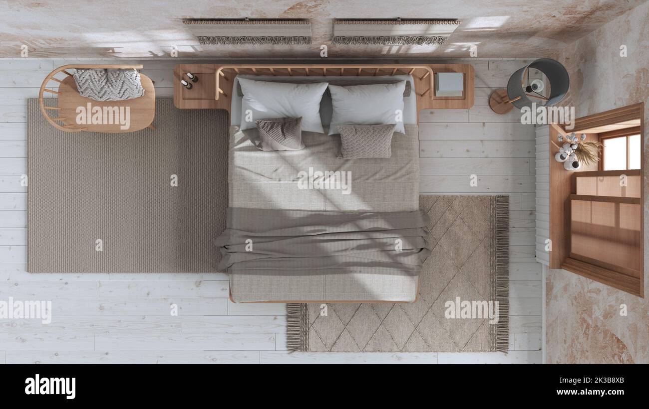 Wabi sabi bedroom in white and beige tones with macrame wall art and ...