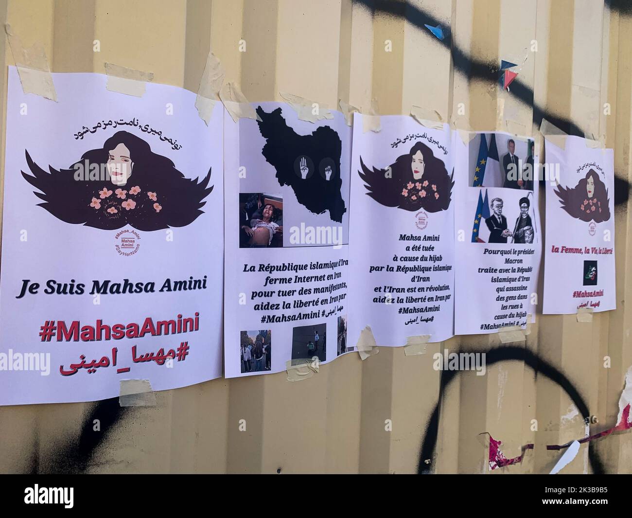 Posters in support to Masha Amini, killed by Iran police, Lyon, France Stock Photo